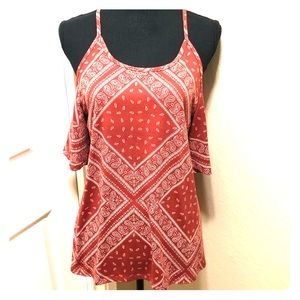 Love Spell cold shoulder handkerchief top.